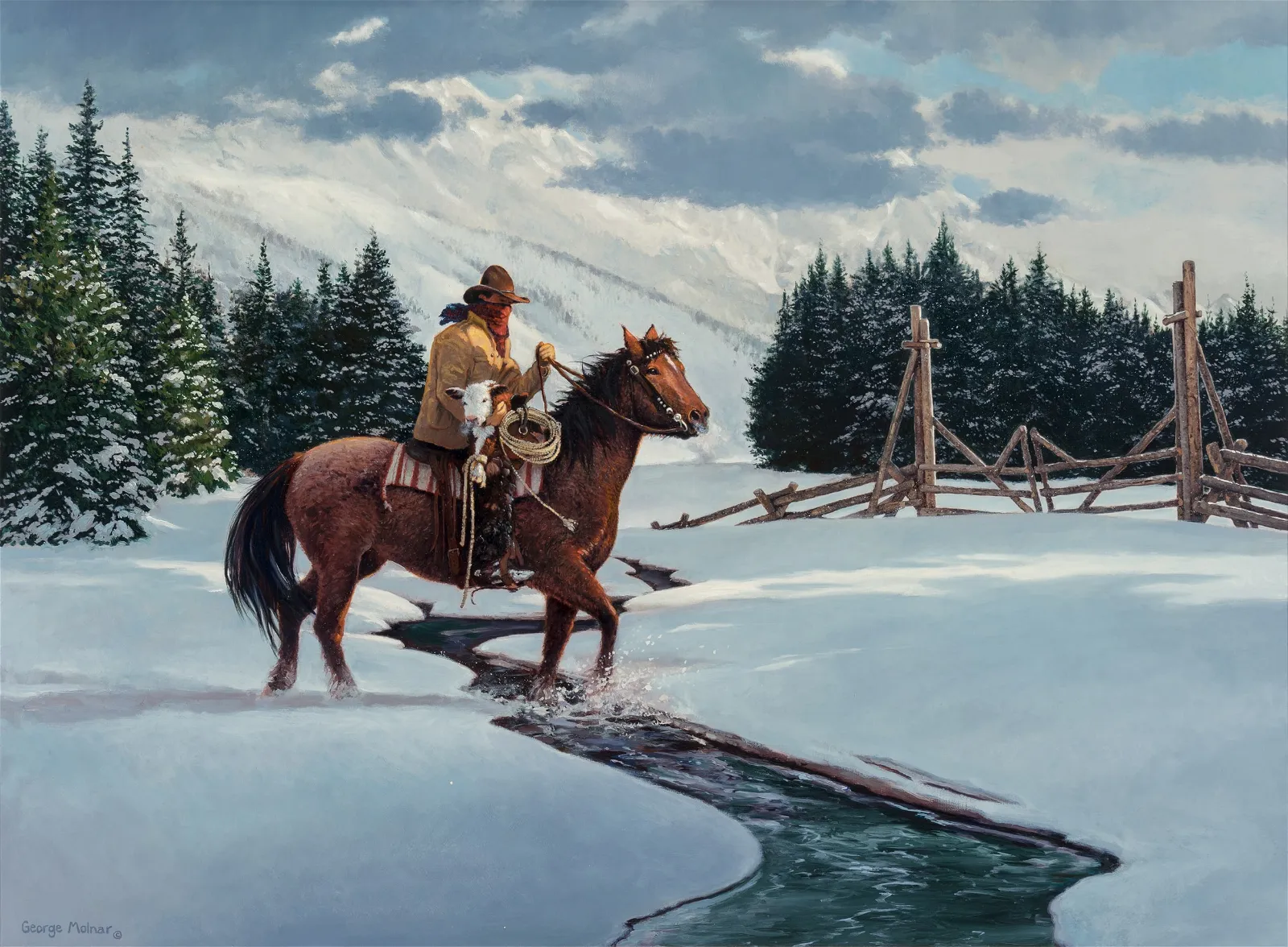 George Molnar – Cowboy on Horse in Winter